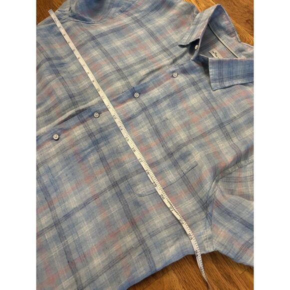 Peter Millar Shirt Men's Sz Large 100% Linen Button Up Long Sleeve Plaid‎ Blue - Picture 5 of 6
